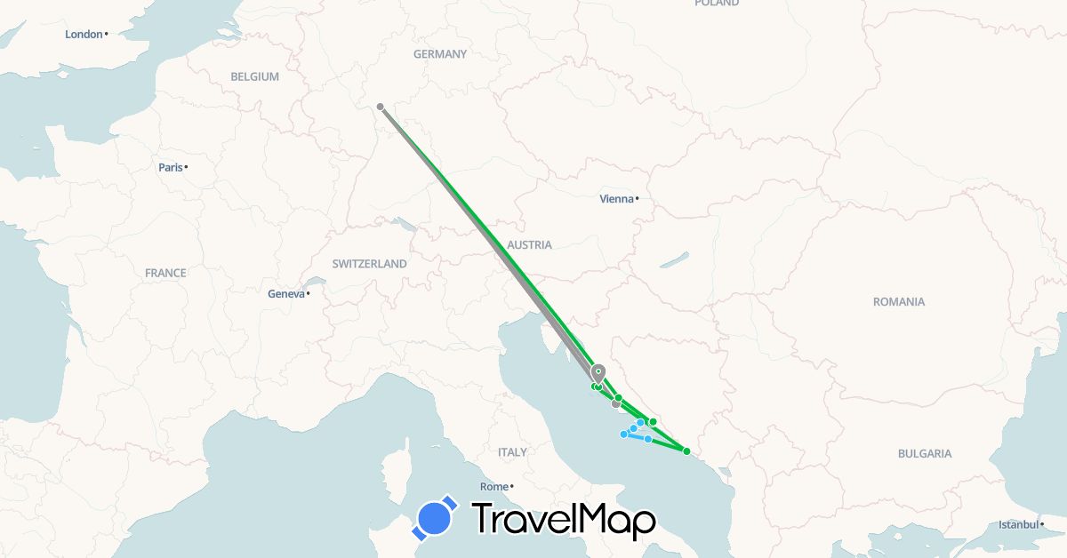 TravelMap itinerary: bus, plane, boat in Germany, Croatia (Europe)